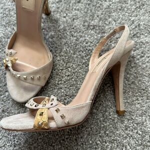 Valentino gray Beige suede and Gold Studded Heels,size S